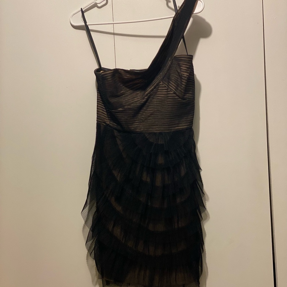 BCBGMaxAzria Black and Brown One-Shoulder Dress